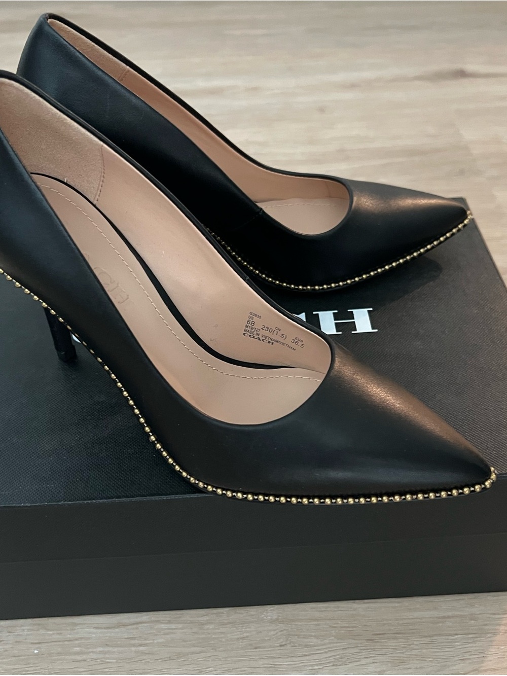 Black Stud-Trim Pointed Toe Pumps - Women